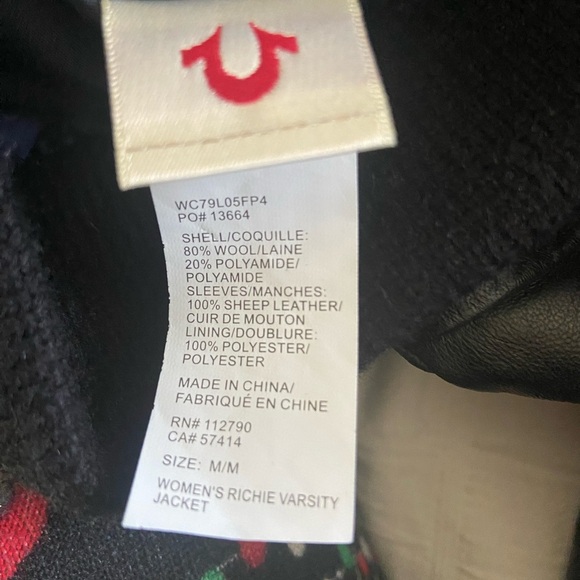 True Religion Richie Varsity Letterman Bomber Jacket Women's M | Black & Blue - Picture 11 of 16